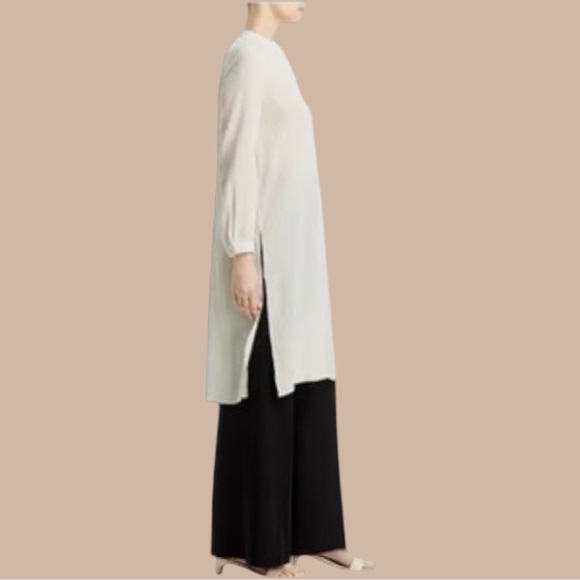 Eileen Fisher Accordion Silk Jacquard Mandarin Collar Long Shirt in Bone Size 2X - Picture 11 of 13